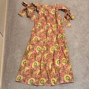 Elegant Pink and Green Floral Maxi Dress